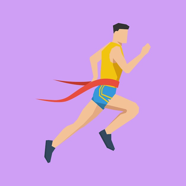 Atleta de vector plano corriendo a través de la línea de meta