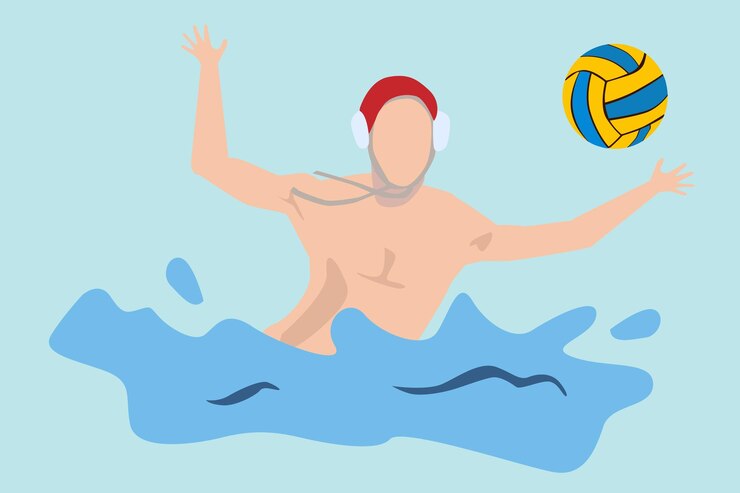 Atleta de waterpolo tratando de atrapar una pelota de diseño plano