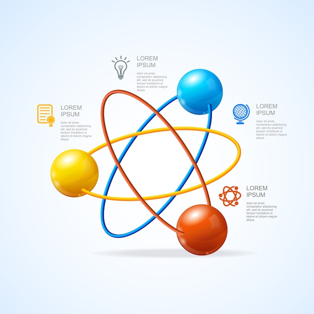 Atom infografic aislado en blanco