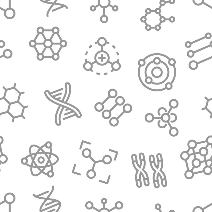 Vector átomos, moléculas, dna, cromosomas, contorno, vector, seamless, patrón