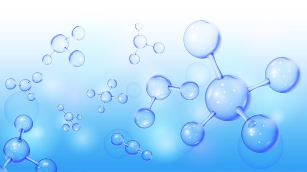 Átomos de oxígeno 3D fórmula científica química Estandarte molecular horizontal estructura gráfica química vidrio elementos biológicos representan gráfico Modelo de vidrio aislado en azul Formas de fondo vectorial