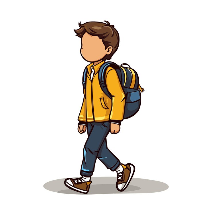 Una atractiva ilustración vectorial que muestra una vista lateral de un estudiante que camina con confianza hacia la escuela