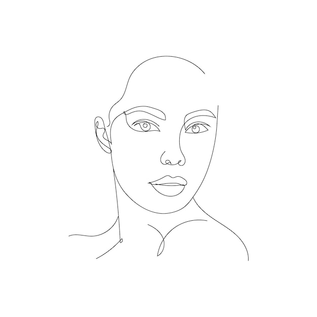 Atractiva mujer joven retrato femenino beautyfull chica cara línea arte dibujo vector ilustración