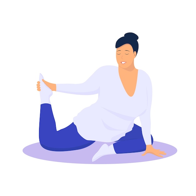Atractiva mujer de talla grande haciendo yoga asana ilustración vectorial