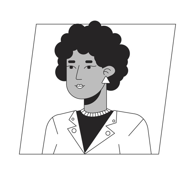 Vector atractivo adulto afroamericano dama negro blanco dibujos animados avatar icono editable 2d personaje usuario retrato lineal plano ilustración vector cara perfil esquema persona cabeza y hombros