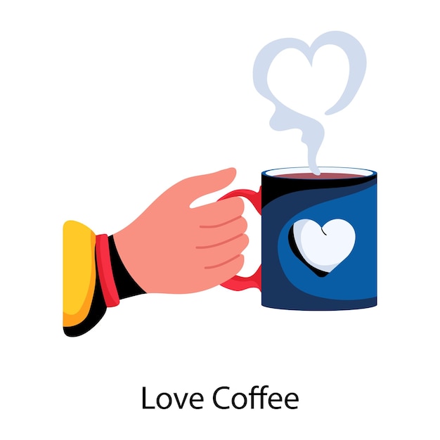 Un atractivo ícono de estilo plano del café del amor