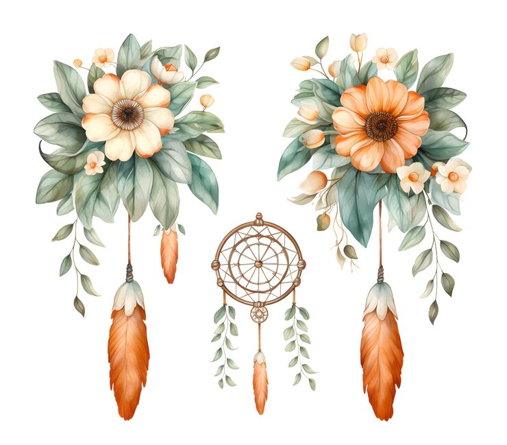 Vector atrapasueños en acuarela colección tribal floral perfecto para bodas eventos de celebración tribal día de la madre de san valentín y muchos más