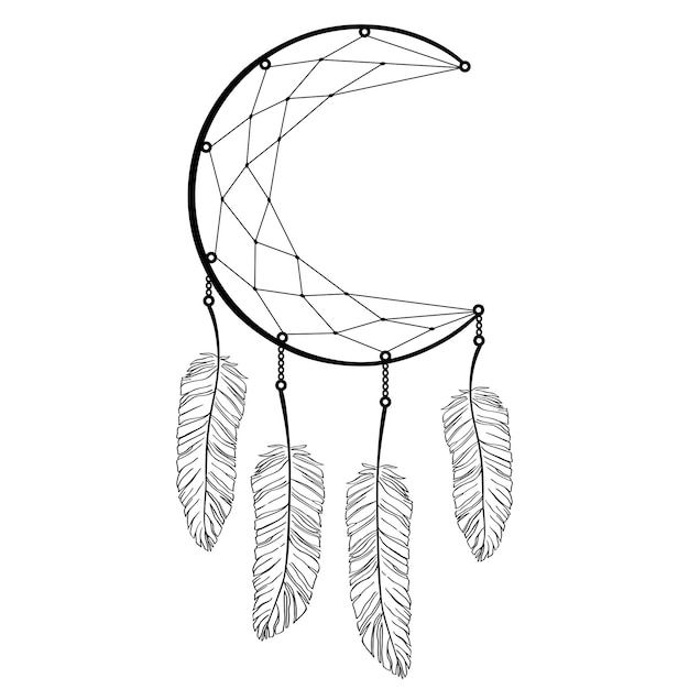 Atrapasueños dibujado a mano con pluma Talismán bohemio Estilo étnico boho Símbolo tribal mágico Ilustración vectorial aislada en un fondo blanco