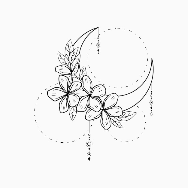 Vector atrapasueños de luna creciente con hermosas flores