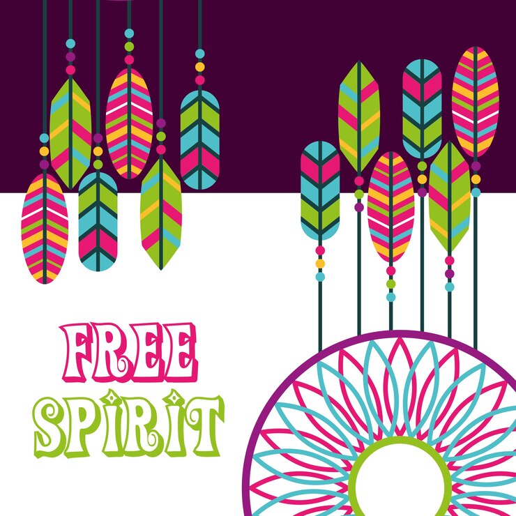 Vector atrapasueños plumas boho hippie espíritu libre