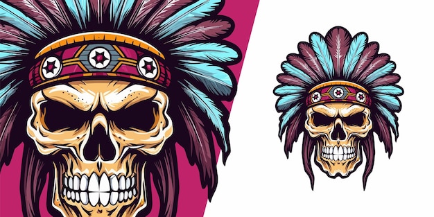 Atrevido diseño de logotipo llamativo de calavera nativa americana emblemática para deportes y marca de deportes electrónicos