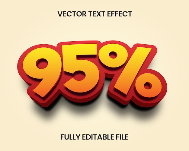 Atrevido y vibrante efecto de texto vectorial 3D editable 95 por ciento de descuento diseño para ventas y promociones