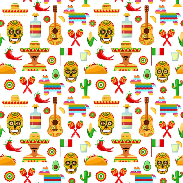 Atributos mexicanos sobre fondos blancos.