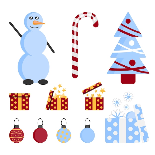 Atributos de las vacaciones de invierno Navidad año nuevo elementos planos simples ilustración vectorial