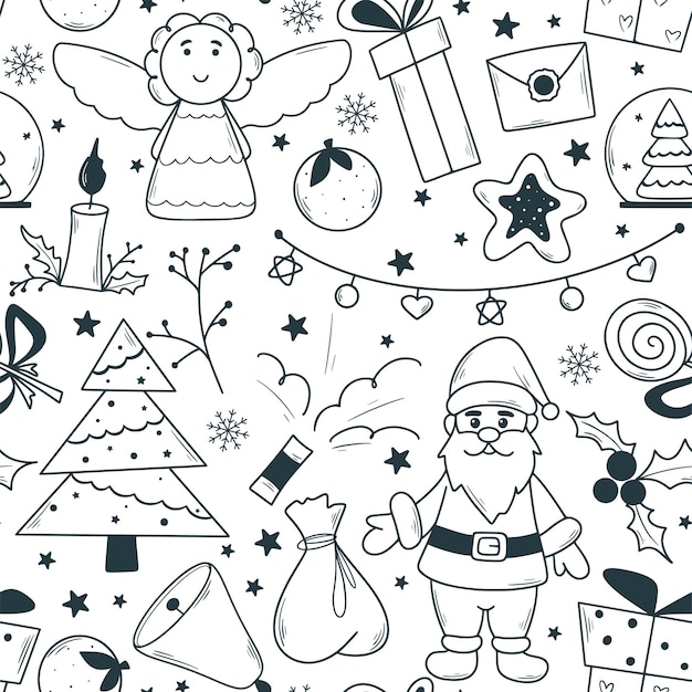 Atributos de vacaciones de Navidad patrón sin costuras dibujos dibujos estilo festivo de año nuevo con fondo