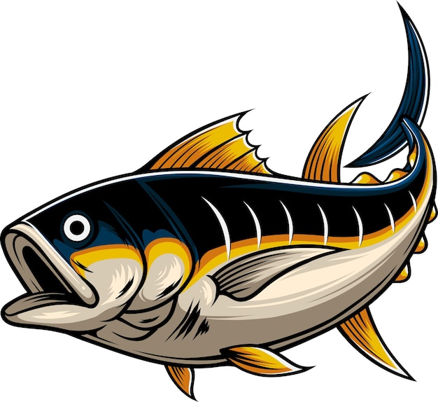 Atún en ilustración de estilo vintage con vector de stock de calidad premium