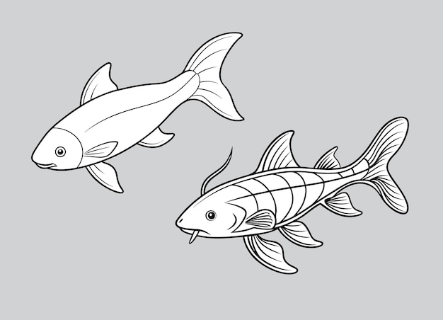 El atún, el mar, el alimento, el concepto, el estilo de la línea, la ilustración artística vectorial.