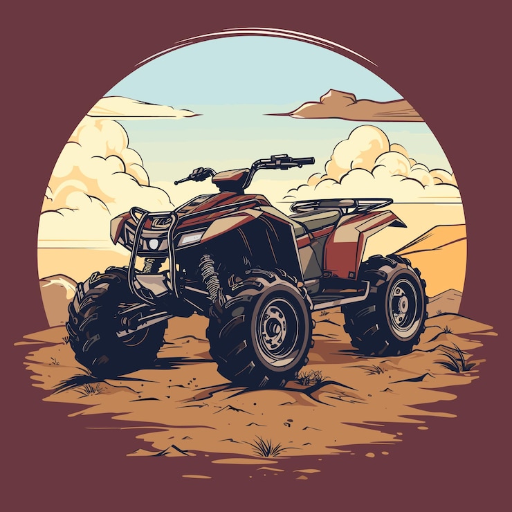 Vector atv vehículo todo terreno de cuatro ruedas quad ilustración vectorial