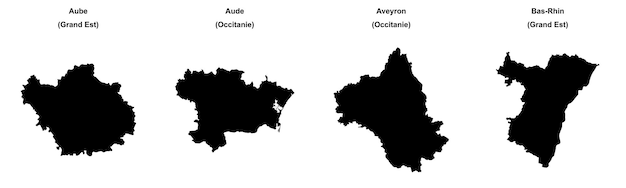 Aube Aude Aveyron Bajo Rin mapas de contorno
