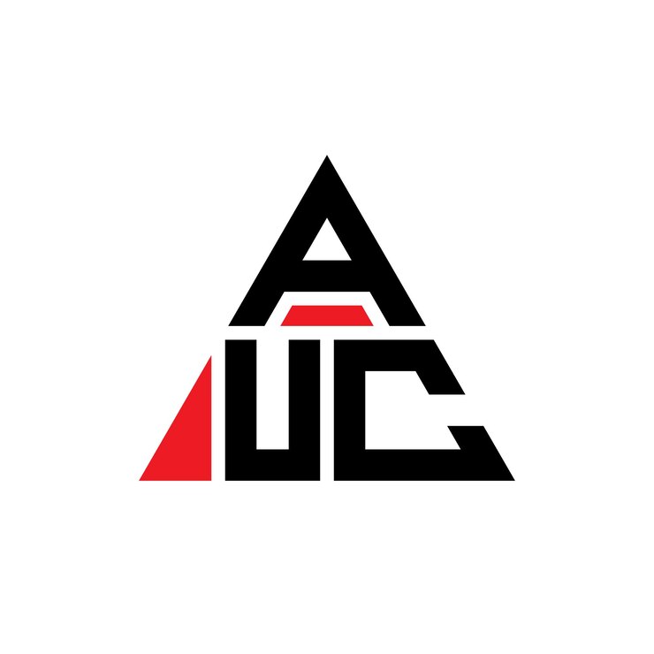 Vector auc diseño de logotipo de letra triangular con forma de triángulo auc diseño del logotipo triangular monograma auc plantilla de logotipo vectorial triangular auc con color rojo logotipo triangulares auc sencillo elegante y lujoso