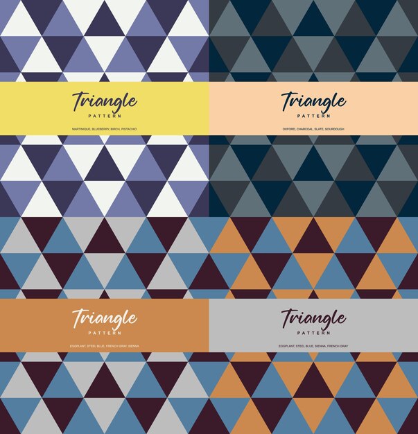 Audaz combinación formal en negro y gris de un patrón sin costuras con tema de color triangular, conjunto de 4