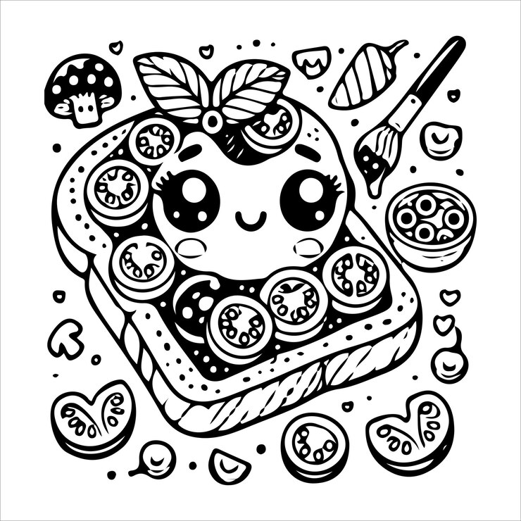 Vector audaz y fácil comida linda y bocadillos libro de colorear página línea arte en blanco y negro
