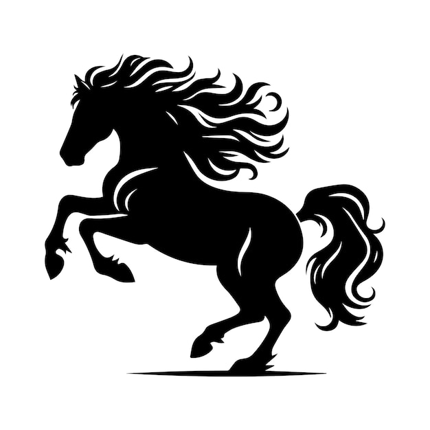 Una audaz silueta negra de un caballo al galope con una melena y una cola que fluyen simbolizando la fuerza