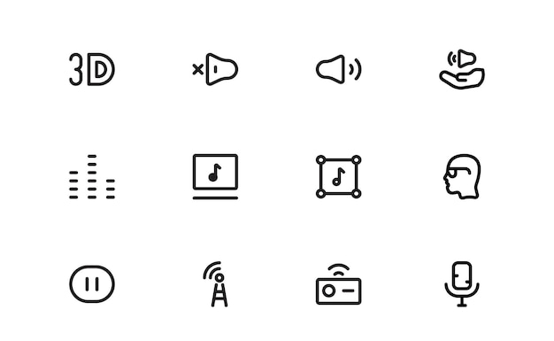 Audio Icon Pack Ilustraciones escalables para podcasting de películas musicales y necesidades de creación de contenido