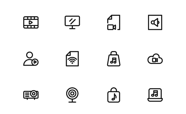 Audio Icon Pack Ilustraciones escalables para podcasting de películas musicales y necesidades de creación de contenido