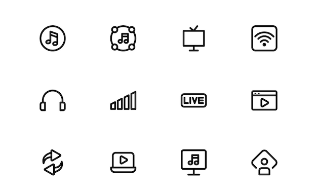 Audio Icon Pack Ilustraciones escalables para podcasting de películas musicales y necesidades de creación de contenido