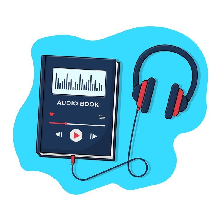 Audiolibro con concepto de auriculares Diseño de ilustraciones vectoriales
