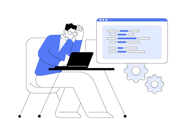 Auditoría de software ilustraciones vectoriales de dibujos animados aislados especialista de la compañía de IT comprobando el soporte de software
