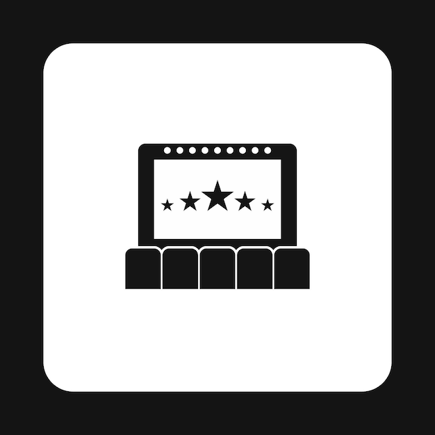 Auditorio de cine con icona de pantalla y asientos en estilo simple en una ilustración vectorial de fondo blanco