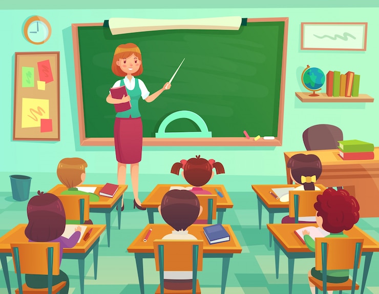 Vector aula con niños