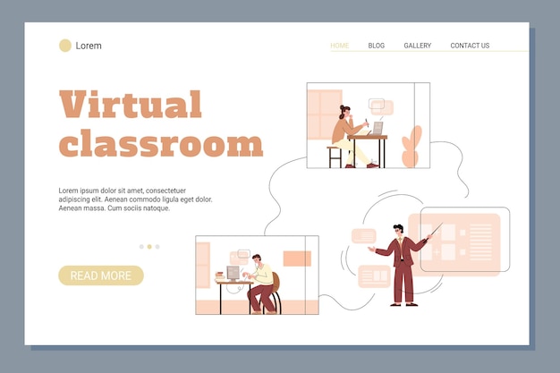 Vector aula virtual y sitio web de educación a distancia ilustración vectorial plana