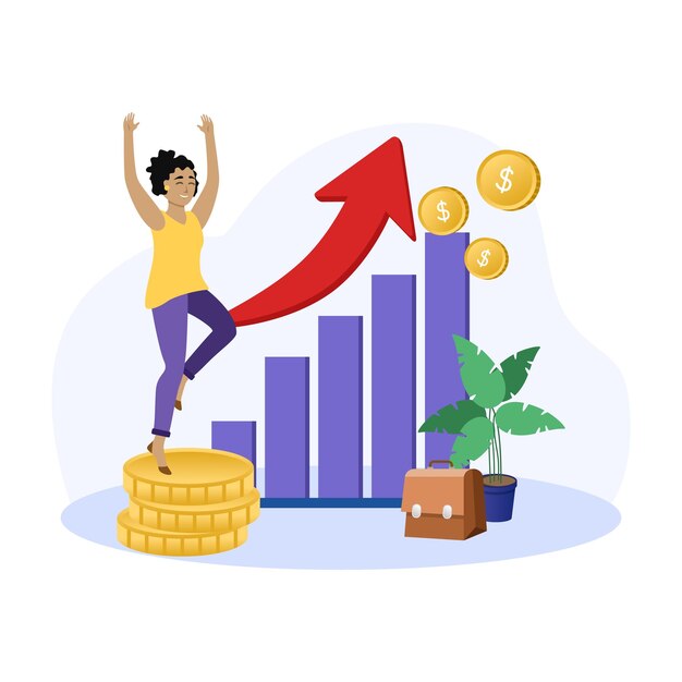 Aumentar la ilustración trabajadores gerentes mujeres empresarias subiendo las escaleras de la carrera de dinero logro de objetivos de negocio progreso de la escalera de carrera y avance.