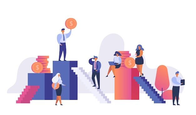 Aumentar la inversión de dinero de ganancias ilustración de vector de crecimiento financiero Progreso en ingresos o comercio Mercado de valores rentable