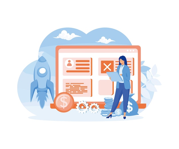 Aumentar el servicio o la plataforma en línea de negocios El éxito de la empresa y la carrera personal El desarrollo del negocio y el aumento de las ganancias Vector plano Ilustración moderna