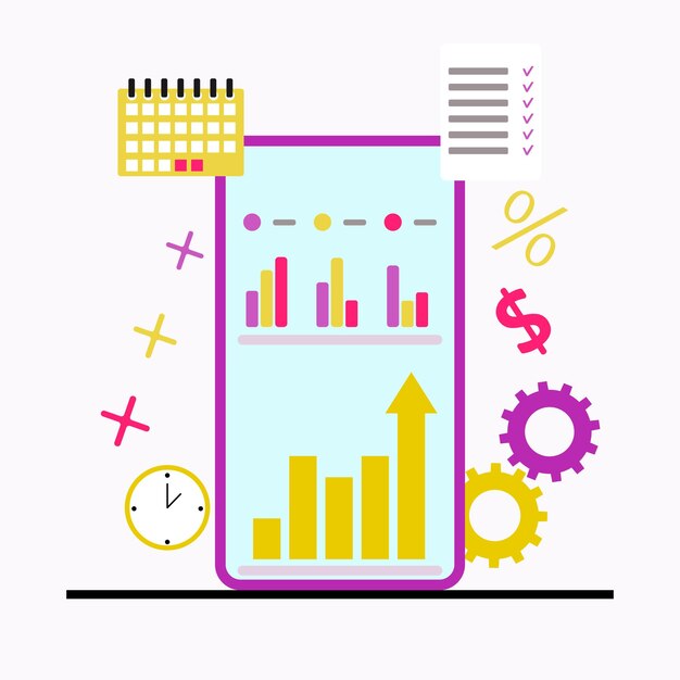 Aumente el gráfico de información económica empresarial en el tiempo del plan del teléfono inteligente