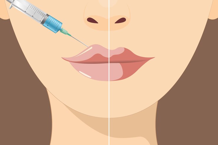 Vector aumento y corrección de los labios inyecciones de relleno labial ácido hialurónico procedimiento de cosmetología en un