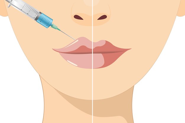 Vector aumento y corrección de los labios inyecciones de relleno labial ácido hialurónico procedimiento de cosmetología en un