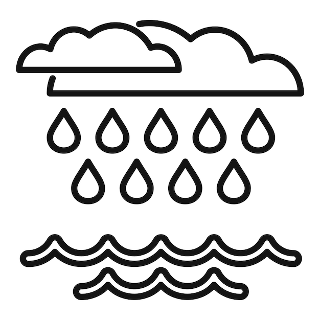 El aumento del nivel del mar después de las lluvias icono contorno vector desastres climáticos
