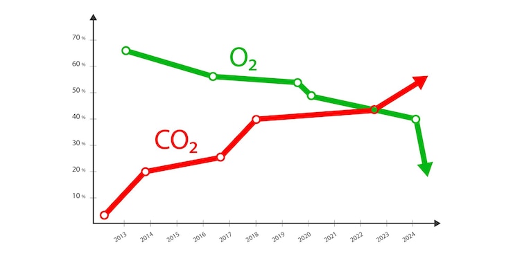 Vector aumento o disminución del dióxido de carbono por año ilustración vectorial