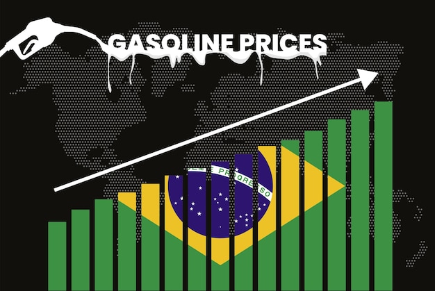 Aumento de los precios de la gasolina en Brasil gráfico de barras valores crecientes idea de banner de noticias