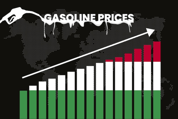 Aumento de los precios de la gasolina en hungría gráfico de barras valores crecientes idea de banner de noticias