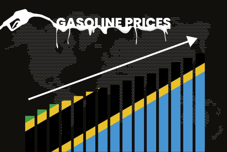 Vector aumento de los precios de la gasolina en tanzania gráfico de barras valores crecientes idea de banner de noticias