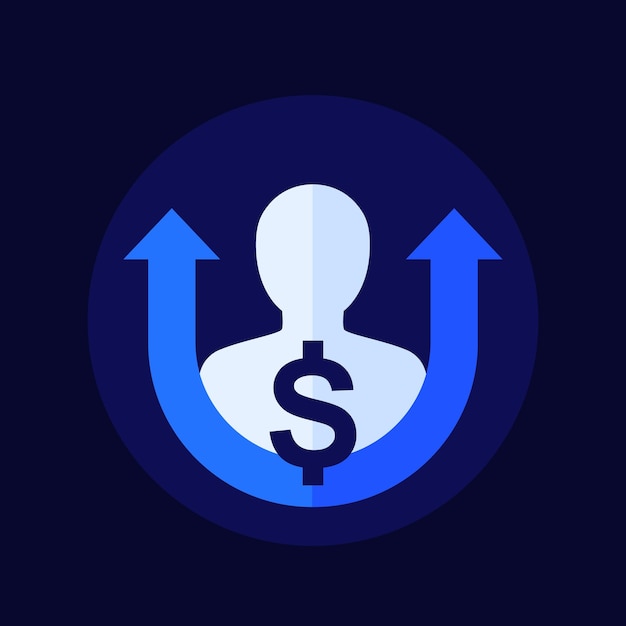 Aumento de salario, icono de crecimiento, vector plano