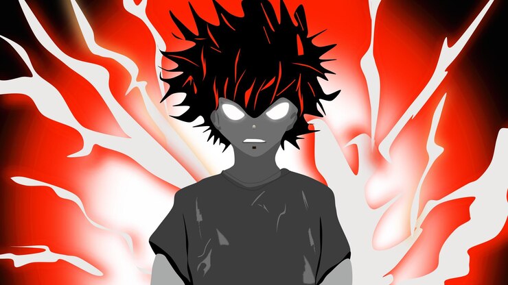 Vector aura anime personaje relámpago rojo ilustración de fondo