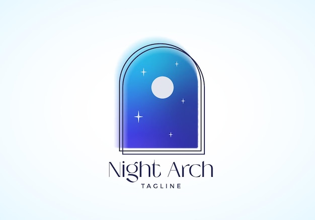 Aura borrosa arco nocturno ventana vectorial plantilla de logotipo concepto de portal angustiado gradiente holográfico