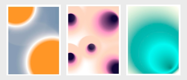 Aura Set Gradiente y2k cartel redondo Futurismo conjunto de arte vectorial Retrowave synthwave rave steam wave fondo Negro púrpura rosa azul amarillo colores Imprime la plantilla de papel de pared de la web